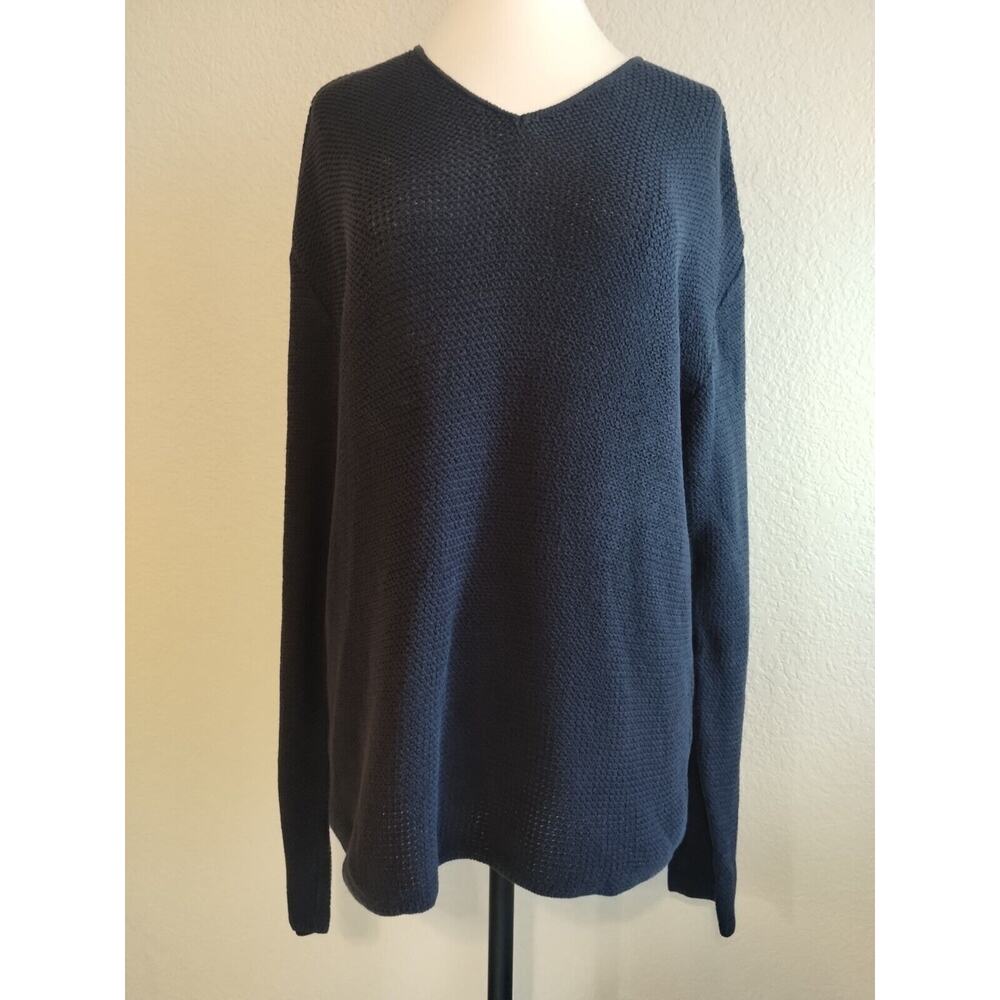 Ermenegildo Zegna Men’s V-Neck Navy Blue 100% Cotton Sweater Italy Loose Knit L